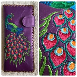 Lavishy Embroidered Vegan Leather Peacock Wallet